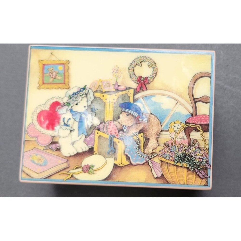 GORHAM Wood Music Box Plays Those Were The Days Mirror Jewelry Storage Bears